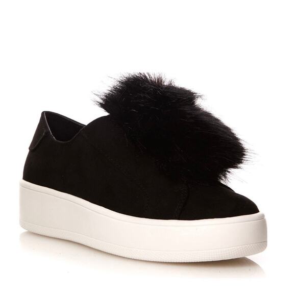Sam Edelman Shoes - Sam Edelman Size 10 Shoes Leya Black Velvet Faux Fur Pom Pom Slip-On Women's